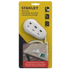 Stanley White Tabletop  3-Outlet Power Hub 6ft Cord
